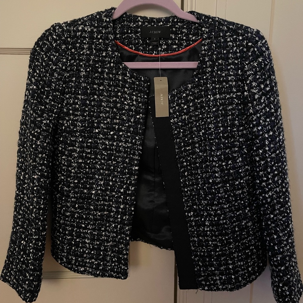 NWT J. CREW TEXTURED MIDNIGHT BLUE SILVER TWEED CROPPED JACKET WOMEN'S SIZE